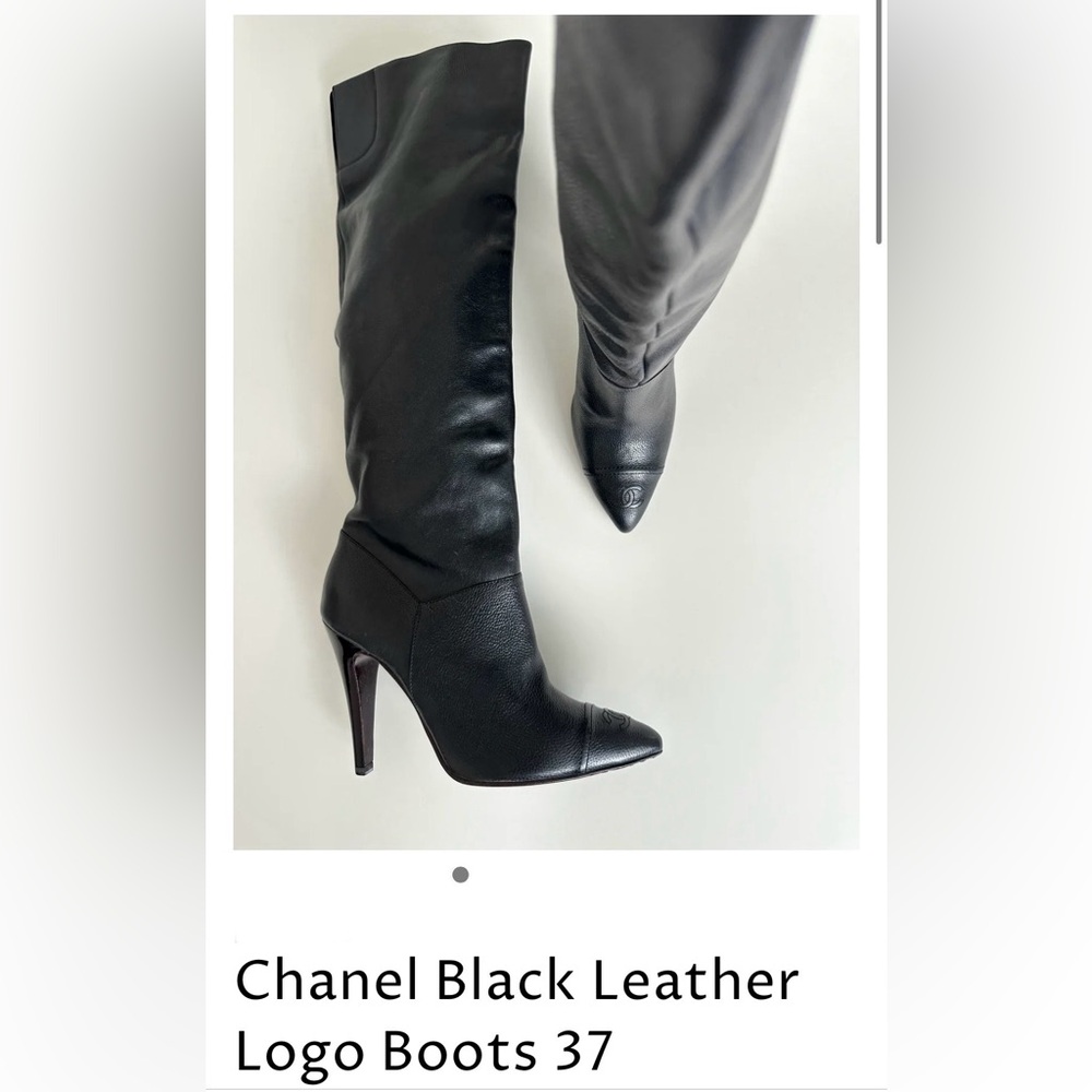 AUTHENTIC VINTAGE NEW CHANEL Black Leather Heeled Boots PULL ON